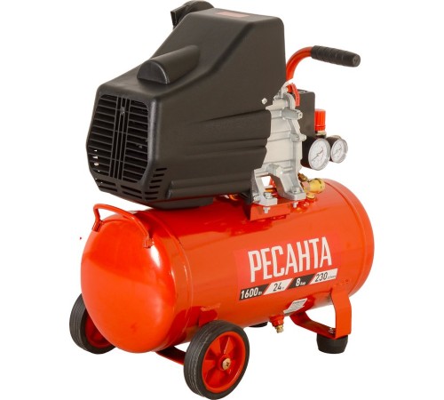 Компрессор поршневой Ресанта КП-24/230М масляный 230л/мин 24л 1600Вт красный/черный Компрессор поршневой Ресанта КП-24/230М масляный 230л/мин 24л 1600Вт красный/черный