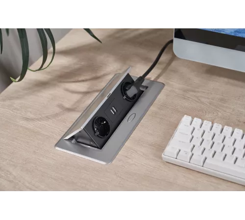 Розетка Cactus CS-SOCKET-EU/USBA-GY для столешницы серый