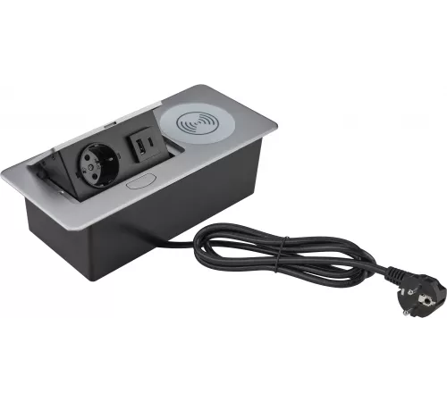Розетка Cactus CS-SOCKET-USBA/C-WLESS для столешницы серебристый