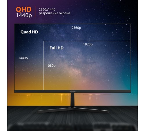 Монитор SunWind 27" SM-27QI201 черный IPS LED 5ms 16:9 HDMI M/M матовая 300cd 178гр/178гр 2560x1440 75Hz G-Sync DP 2K 4.3кг