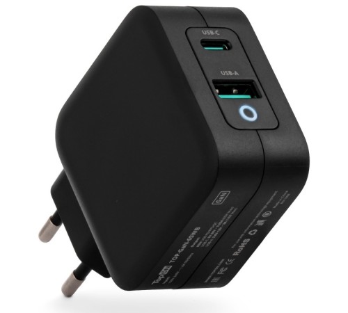 Блок питания TopON TOP-GaN-65WB автоматический 65W 5V-20V 3.25A 2xUSB от бытовой электросети LED индикатор Блок питания TopON TOP-GaN-65WB автоматический 65W 5V-20V 3.25A 2xUSB от бытовой электросети LED индикатор