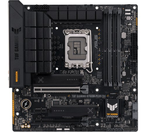 Материнская плата ASUS TUF GAMING B760M-PLUS D4, LGA1700, B760, 4*DDR4, HDMI+DP, 4xSATA3 + RAID, M2, Audio, Gb LAN, USB 3.2, USB 2.0, mATX; 90MB1DI0-M0EAY0 (TUF GAMING B760M-PLUS D4)