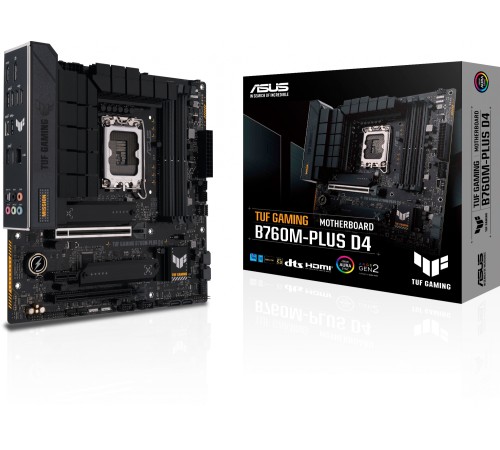 Материнская плата ASUS TUF GAMING B760M-PLUS D4, LGA1700, B760, 4*DDR4, HDMI+DP, 4xSATA3 + RAID, M2, Audio, Gb LAN, USB 3.2, USB 2.0, mATX; 90MB1DI0-M0EAY0 (TUF GAMING B760M-PLUS D4)