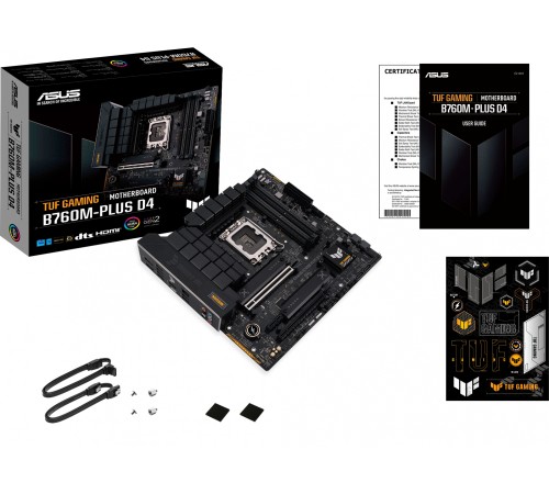 Материнская плата ASUS TUF GAMING B760M-PLUS D4, LGA1700, B760, 4*DDR4, HDMI+DP, 4xSATA3 + RAID, M2, Audio, Gb LAN, USB 3.2, USB 2.0, mATX; 90MB1DI0-M0EAY0 (TUF GAMING B760M-PLUS D4)