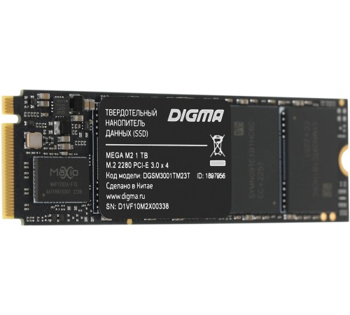 Накопитель SSD Digma PCIe 3.0 x4 1TB DGSM3001TM23T Mega M2 M.2 2280