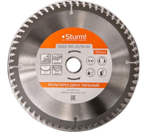 Диск пильный Sturm! 9023-185-20/16-60 d=185мм d(посад.)=20мм (циркулярные пилы) Диск пильный Sturm! 9023-185-20/16-60 d=185мм d(посад.)=20мм (циркулярные пилы)