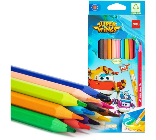 Карандаши цв. Deli EC126-12 Super Wings шестигран. пластик кор.европод. (12шт)