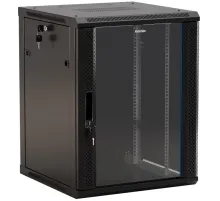 Шкаф коммутационный Hyperline (TWB-2766-GP-RAL9004) настенный 27U 600x600мм пер.дв.стекл 2 бок.пан. 60кг черный 49.9кг 1304мм