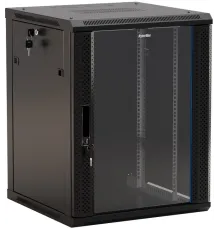 Шкаф коммутационный Hyperline (TWB-2766-GP-RAL9004) настенный 27U 600x600мм пер.дв.стекл 2 бок.пан. 60кг черный 49.9кг 1304мм