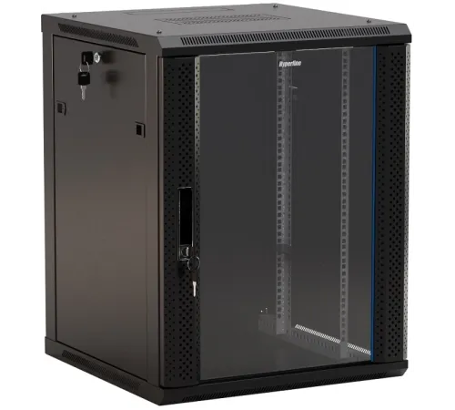 Шкаф коммутационный Hyperline (TWB-2766-GP-RAL9004) настенный 27U 600x600мм пер.дв.стекл 2 бок.пан. 60кг черный 49.9кг 1304мм