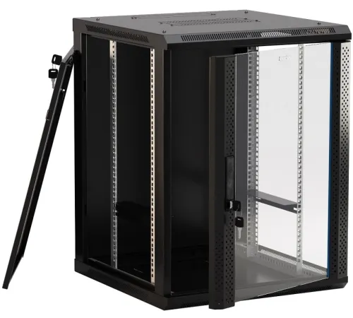 Шкаф коммутационный Hyperline (TWB-2766-GP-RAL9004) настенный 27U 600x600мм пер.дв.стекл 2 бок.пан. 60кг черный 49.9кг 1304мм