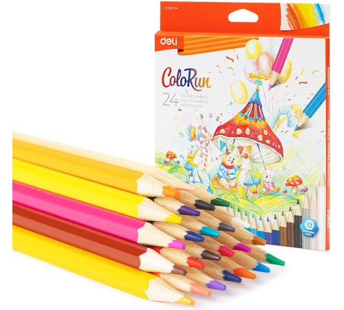 Карандаши цв. Deli EC130-24 ColoRun шестигран. дерево 24цв. коробка/европод. (24шт)