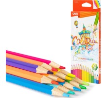 Карандаши цв. Deli EC128-12 ColoRun шестигран. дерево 12цв. коробка/европод. (12шт)