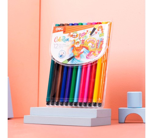 Фломастеры Deli EC157-12 12цв. пакет с европодвесом