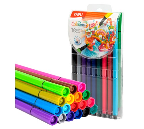 Фломастеры Deli EC157-18 18цв. пакет с европодвесом
