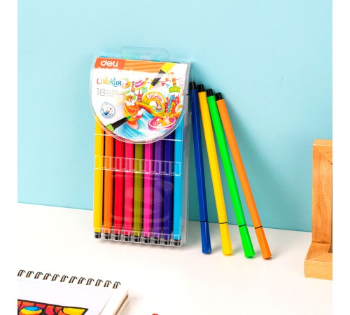 Фломастеры Deli EC157-18 18цв. пакет с европодвесом