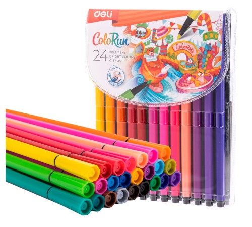 Фломастеры Deli EC157-24 24цв. пакет с европодвесом