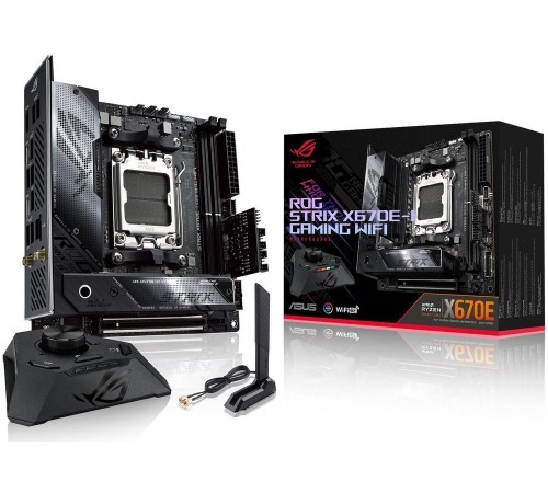 Материнская плата ASUS ROG STRIX X670E-E GAMING WIFI, Socket AM5, X670, 2*DDR5, HDMI + 2xUSB4, 2xSATA3 + RAID, M2, Audio, Gb LAN, USB 3.2, USB 2.0, mIATX; 90MB1B70-M0EAY0 (ROG STRIX X670E-I GAMING WIFI)