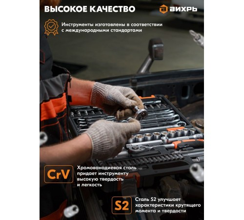 Набор инструментов Вихрь 1/2", 1/4", CrV 108 предметов (жесткий кейс) Набор инструментов Вихрь 1/2", 1/4", CrV 108 предметов (жесткий кейс)
