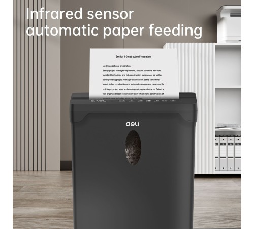 Шредер Deli ET014 черный с автоподачей (секр.P-4) фрагменты 5лист. 10лтр. пл.карты