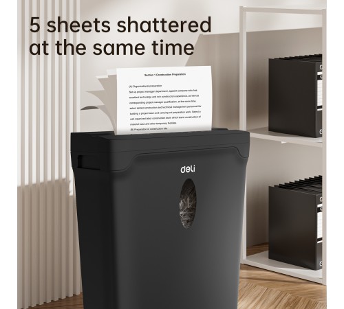 Шредер Deli ET015 черный с автоподачей (секр.P-4) фрагменты 5лист. 10лтр. пл.карты