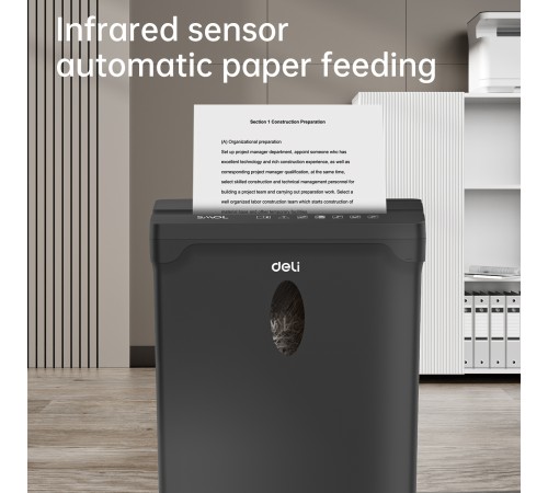 Шредер Deli ET015 черный с автоподачей (секр.P-4) фрагменты 5лист. 10лтр. пл.карты