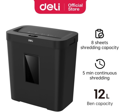 Шредер Deli ET021 черный с автоподачей (секр.P-4) фрагменты 8лист. 12лтр.