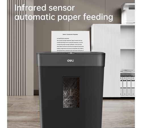 Шредер Deli ET023 черный с автоподачей (секр.P-4) фрагменты 8лист. 15лтр.