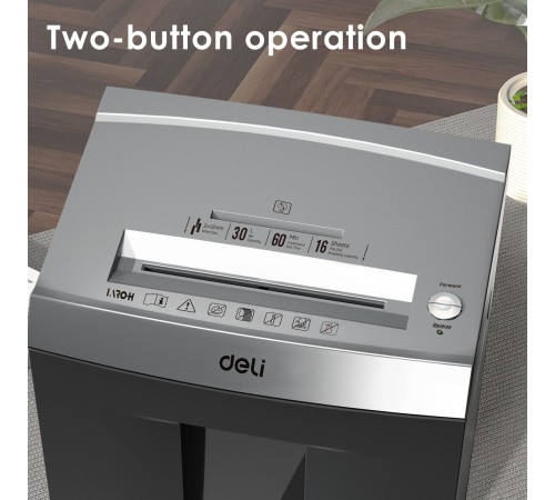 Шредер Deli ET096 серый с автоподачей (секр.P-5) фрагменты 16лист. 30лтр. скрепки скобы пл.карты CD