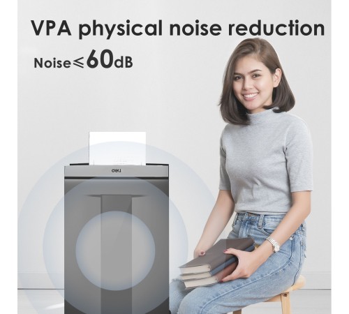 Шредер Deli ET096 серый с автоподачей (секр.P-5) фрагменты 16лист. 30лтр. скрепки скобы пл.карты CD