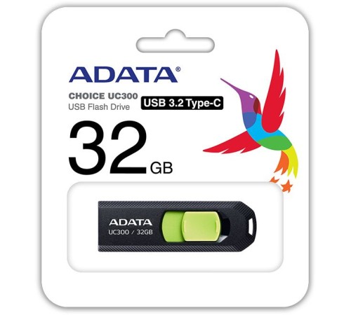 Флеш Диск A-Data 32Gb Type-C UC300 ACHO-UC300-32G-RBK/GN USB3.2 черный/зеленый