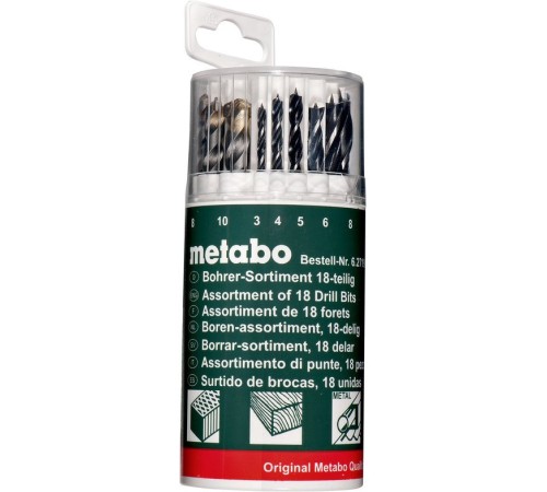Набор сверл Metabo 627190000 по мет/камн/дер (18пред.) для шуруповертов/дрелей Набор сверл Metabo 627190000 по мет/камн/дер (18пред.) для шуруповертов/дрелей
