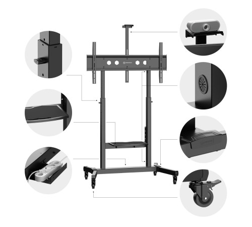 ONKRON TS1991-B черный, стойка для телевизора с кронштейном 50"-100", мобильная