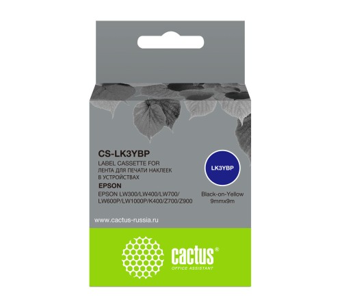 Картридж ленточный Cactus CS-LK3YBP черный для Epson LW300/LW400/LW700/LW600P/LW1000P