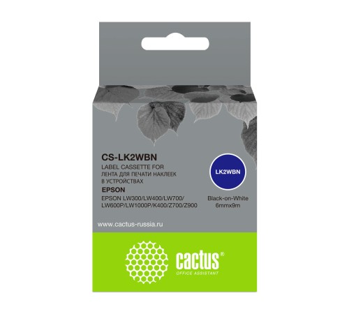 Картридж ленточный Cactus CS-LK2WBN черный для Epson LW300/LW400/LW700/LW600P/LW1000P