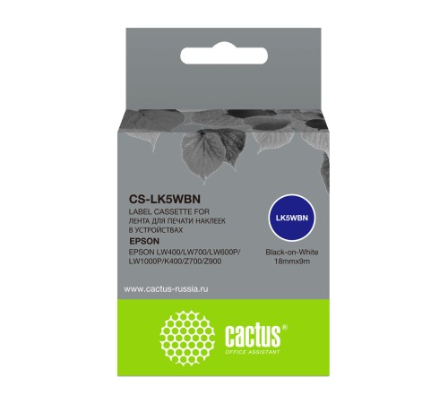 Картридж ленточный Cactus CS-LK5WBN черный для Epson LW300/LW400/LW700/LW600P/LW1000P