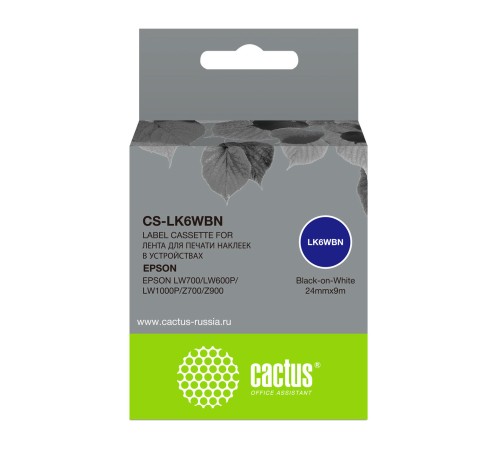 Картридж ленточный Cactus CS-LK6WBN черный для Epson LW700/LW600P/LW1000P/Z700/Z900
