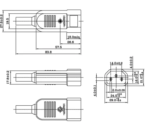 Hyperline CON-IEC320C14 Разъем IEC 60320 C14 220В 10A на кабель (плоские выступающие штыревые контакты в пластиковом обрамлении), прямой