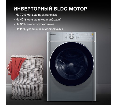 Стиральная машина Hyundai WMD9413 класс: B загр.фронтальная макс.:10кг темно-серебристый