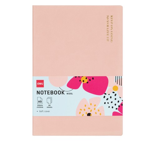 Блокнот Deli EN135LPINK A5 210х143мм искусст. кожа 80л линейка мягкая обложка розовый