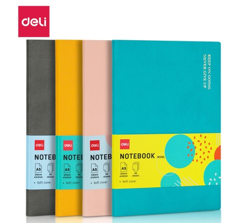 Блокнот Deli EN135LBLUE A5 210х143мм искусст. кожа 80л линейка мягкая обложка синий