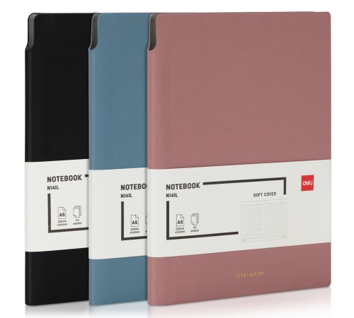 Блокнот Deli EN141LBLACK A5 210х143мм искусст. кожа 112л линейка мягкая обложка черный