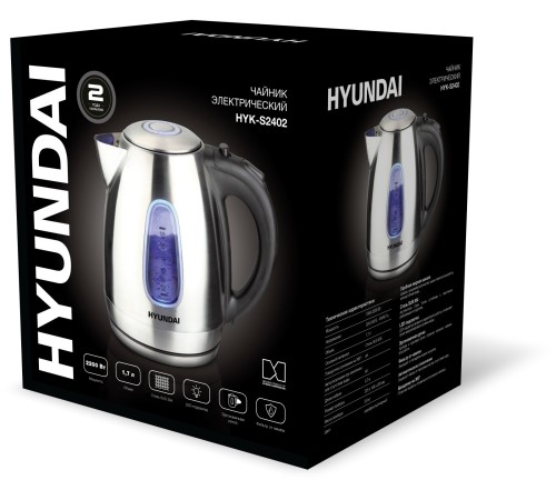 Чайник электрический Hyundai HYK-S2402 1.7л. 2200Вт серебристый матовый/черный (корпус: нержавеющая сталь) Чайник электрический Hyundai HYK-S2402 1.7л. 2200Вт серебристый матовый/черный (корпус: нержавеющая сталь)