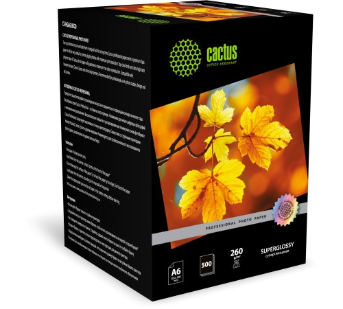 Фотобумага Cactus Prof CS-HGA6260500 A6/260г/м2/500л./белый глянцевое для струйной печати Фотобумага Cactus Prof CS-HGA6260500 A6/260г/м2/500л./белый глянцевое для струйной печати
