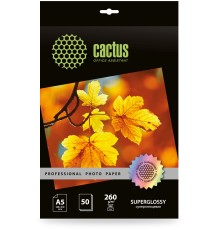 Фотобумага Cactus Prof, A5, для струйной печати, 50л, 260г/м2, белый, покрытие глянцевое [cs-hga526050]