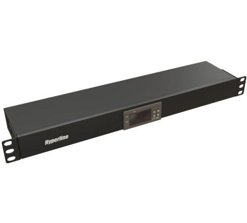 Hyperline TMP-230V/2w-RAL9004 Микропроцессорная контрольная панель,1U, для всех шкафов 19'', подключение до двух устройств, датчик температуры, кабель питания, цвет черный (RAL 9004)