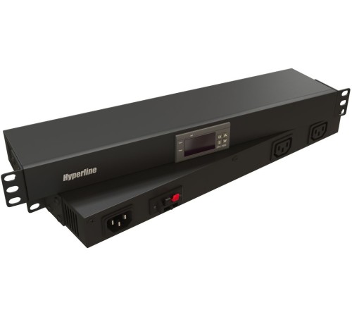 Hyperline TMP-230V/2w-RAL9004 Микропроцессорная контрольная панель,1U, для всех шкафов 19'', подключение до двух устройств, датчик температуры, кабель питания, цвет черный (RAL 9004)