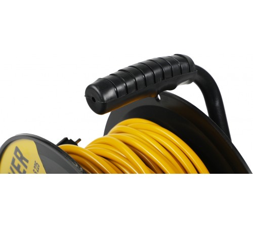 Удлинитель силовой Stayer 55070-30 2x2.5кв.мм 4розет. 30м ПВС 10A катушка желтый Удлинитель силовой Stayer 55070-30 2x2.5кв.мм 4розет. 30м ПВС 10A катушка желтый