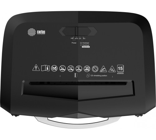 Шредер Cactus CS-SH-15-20-4X35 черный/серый (секр.P-4) перекрестный 15лист. 20лтр. скрепки скобы пл.карты CD