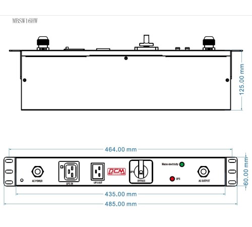 Аксессуар к источникам бесперебойного питания Распределитель питания Powercom MBSW16HW 4*Schuko+1*C19, 16A, 1ph (1919948) (MBSW16HW)